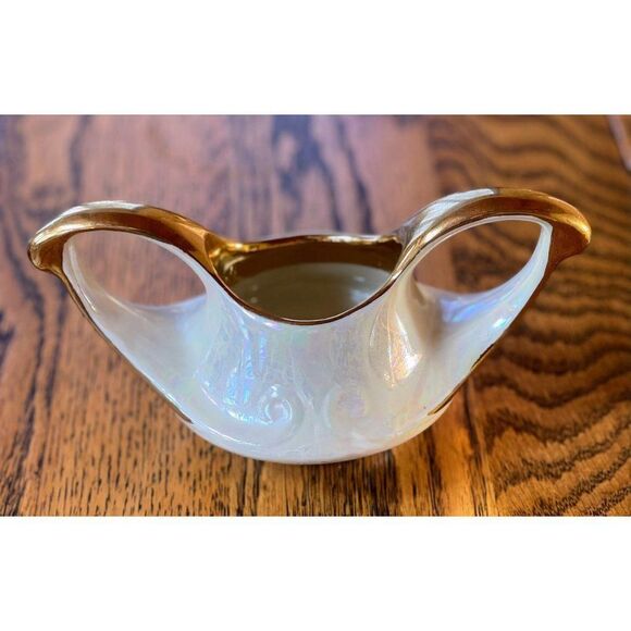 Creamer & Sugar Bowl by Pearl China Company Iridescent 22K Gold Trim Circa 1960 - Picture 3 of 9